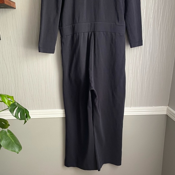 COS navy blue jersey knit faux wrap jumpsuit size large - Picture 9 of 11